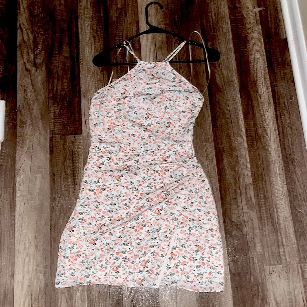 Abercrombie floral print mini dress with side ruching